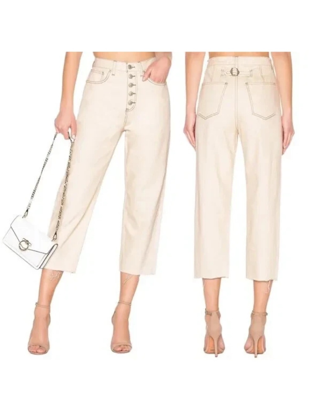 Free People Rinsed Seeded Ivory Barrel Jean Button Fly High Rise Womens Size 28